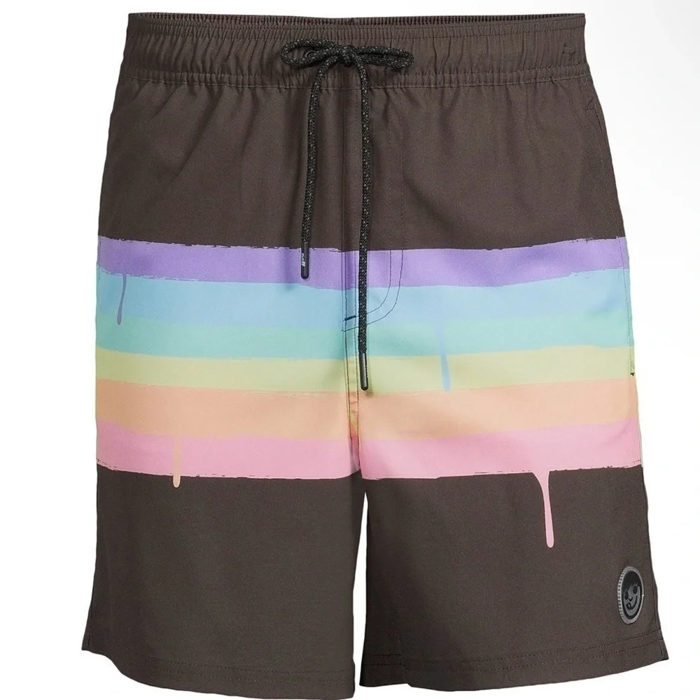 Mens Neff Rainbow Paint Brush Stroke Swim Trunks Size L